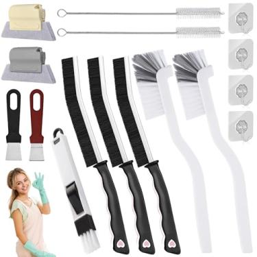 Imagem de JIURUN Escova de limpeza de cerdas duras - conjunto de escovas de limpeza multifuncional, escova de limpeza de argamassa, escovas de limpeza pequenas para casa, cozinha, banheiro, janela, torneiras