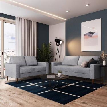 Imagem de Conjunto Sofá 2 e 3 Lugares Bipartido Ascona Cinza