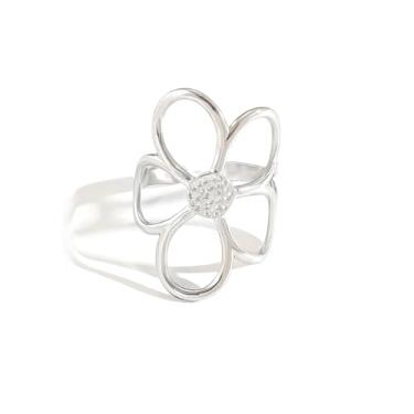 Imagem de MYANAIL Anel de flor oca para mulheres, pétalas, envoltório floral, anel minimalista, aço inoxidável, banhado a ouro, joias, grande, aberto, ajustável, margarida, 8, Aço inoxidável, Sem pedra preciosa