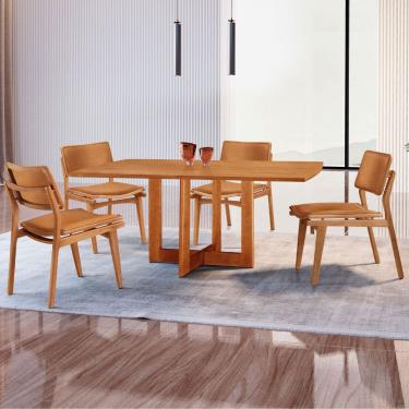 Imagem de Mesa Patros Tampo 120cm Laminado Barril com 4 cadeiras Eva Moderna Mobília