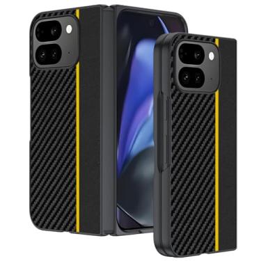 Imagem de FWYANZH Capa ultrafina para Google Pixel 10 Pro Fold, capa traseira de couro com textura de fibra de carbono, proteção à prova de choque, antiimpressões digitais, amarelo, dobra 10 Pro