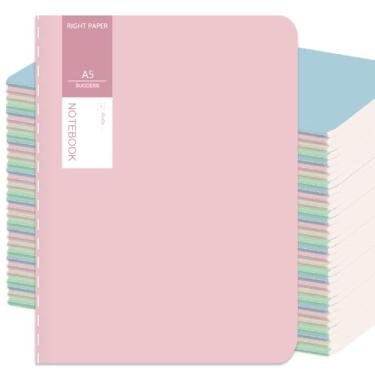 Imagem de OSIMIG Pacote com 32 cadernos coloridos A5 a granel, 21 x 13 cm, papel pautado para viagem, cadernos com 4 cores, caderno de composição para material de escritório escolar, 38 folhas e 76 páginas