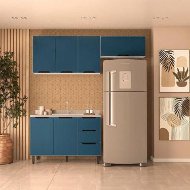 Imagem de Cozinha Compacta sem Tampo Meena 6 Portas 3 Gavetas Azul e Branca