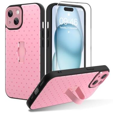 Imagem de OOK Capa para iPhone 15 com protetor de tela, linda capa de telefone de bolinhas com alça de dedo ajustável, proteção total para mulheres e meninas - rosa