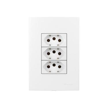 Imagem de Tomada Tripla MarGirius Sleek 2P+T 20A com Placa 4x2 Branca, Branco