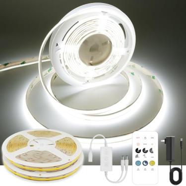 Imagem de AXMOTUT Fita de luz LED branca COB de 20 metros, tiras de LED de alto brilho com 320 LEDs, controle remoto RF e fonte de alimentação UL, luzes LED reguláveis de 6000 K para quarto, cozinha, decoração