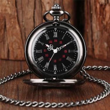 Imagem de Relógio De Bolso Luxo Quartz Vintage Corrente Estojo - Yisuya, Preto