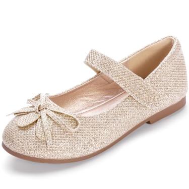 Imagem de HEHAINOM sapato infantil para meninas criança pequena Emma vestido Mary Jane sapato laço balé liso sapato escolar para meninas, Gold Glitter, 13 Little Kid