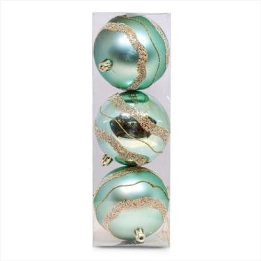 Imagem de Bola Decoração Árvore De Natal 8CM Verde Glitter Dourado C/3 - Magizi
