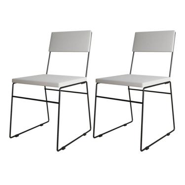 Imagem de Kit 2 Cadeiras de Jantar Málaga Assento Corino Branco Base Preto