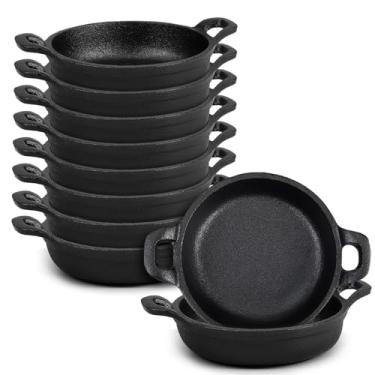 Imagem de Ziliny Pacote com 10 mini frigideiras de ferro fundido, 12 x 12 x 3 cm, conjunto pequeno de ramekin, caçarola preta, panelas para forno, mini frigideiras seguras para cozinha, ambientes internos e