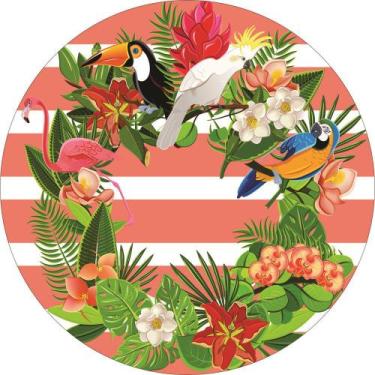 Imagem de Painel de Lona Redondo Animais Exóticos Fundo Listras - Fabrika de Fes