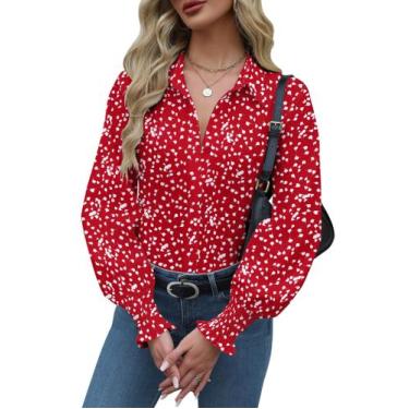 Imagem de Blusa feminina Zeagoo de manga comprida com botões vermelha S