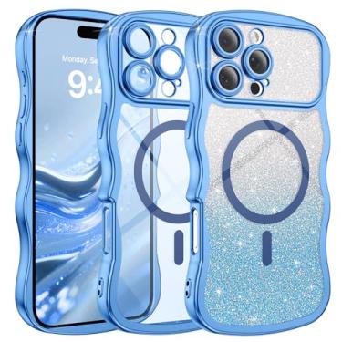 Imagem de BENTOBEN Capa para iPhone 16 Pro Max compatível com MagSafe, [proteção total da câmera] [moldura ondulada fofa][cartolina com glitter faça você mesmo] Capa de celular galvanizada ondulada à prova de