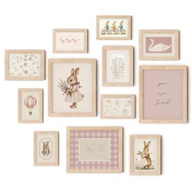 Imagem de TwoDays Decoração vintage de berçário para meninas, arte de parede de coelho rosa para sala de jogos infantil, pôsteres de animais cisnes para quarto (vários tamanhos, conjunto de 12, 8 × 10 maiores