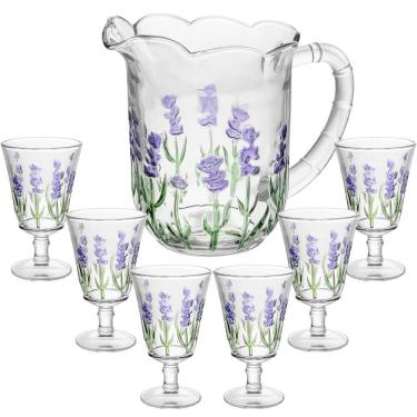 Imagem de Jogo de Taças e Jarra de Cristal Lavanda Hand Painting 7 peças - Lyor