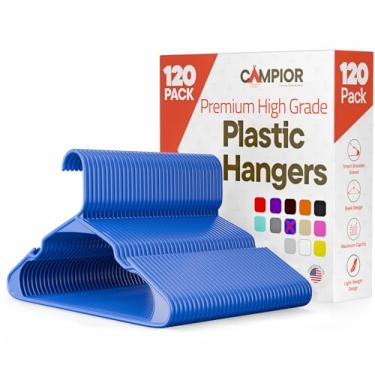Imagem de Cabides de plástico – Conjunto de cabides resistentes para organizar roupas, vestidos e casacos, comporta até 2,3 kg, cabides que economizam espaço com ranhuras de ombro antiderrapantes, pacote com