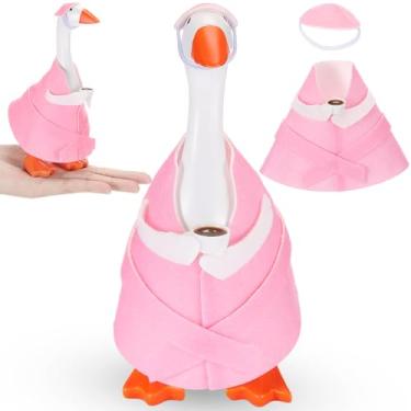Imagem de Soulchen Roupão de mesa de 18 cm de ganso cansado vovó mamãe roupa de autocuidado mini mesa de gansos fofos fantasia para gansos estatueta de mesa (rosa)