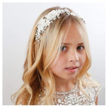 Imagem de Capacete Flower Girl SWEETV Ivory Tulle Flowers Wedding