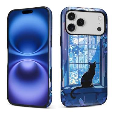 Imagem de Capa para iPhone 17 Pro Max, silicone macio fosco + PC rígido antiarranhões capa protetora 2 em 1 resistente à prova de choque para mulheres e homens - Familiar em Waiting Witchy Anime Black Cat