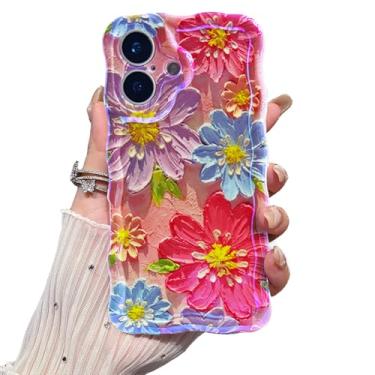 Imagem de VCTERFK Capa para iPhone 17, flor de pintura a óleo retrô colorida requintada, moldura ondulada com padrão brilhante, macia, durável, à prova de choque, proteção para câmera para iPhone 17, para