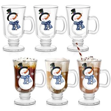 Imagem de Sliner Pacote com 6 canecas de café de vidro de boneco de neve de Natal com alça, copos de cappuccino transparentes de 227 g Canecas de café irlandês canecas de café de inverno canecas de férias para