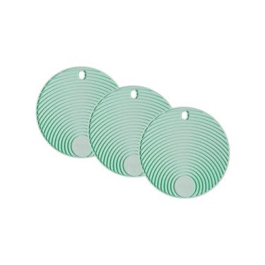 Imagem de Conjunto de Descansos de Panela Redondo de Silicone Verde - 3 unidades - 17x17cm - Resistente ao Calor e Deslizamento - Livre de BPA