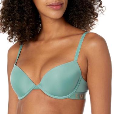 Imagem de Emporio Armani Sutiã push-up de microfibra icônico feminino, Azul ártico, (36) C