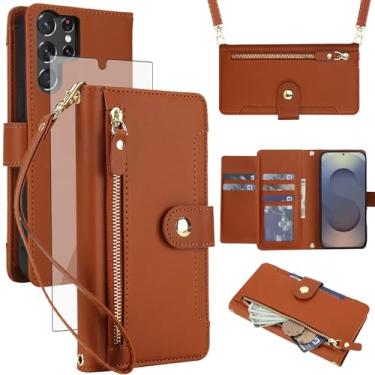 Imagem de Asuwish Capa de celular para Samsung Galaxy S25 Ultra 5G com zíper carteira, com protetor de tela de vidro temperado e alça transversal, suporte para cartão S25Ultra 25S S 25 25Ultra 6.9 2025 feminino