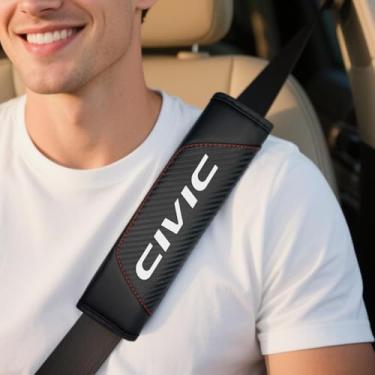 Imagem de HUIANTS 2 peças almofadas de cinto de segurança de couro de fibra de carbono almofada de ombro macia para acessórios cívicos, almofadas de cinto de segurança almofada de capa de cinto de segurança