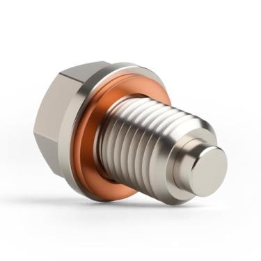 Imagem de Tyfrozn Parafuso de porca de drenagem de óleo de alumínio magnético M14 x 1,5 com arruela de esmagamento de junta de cobre compatível com a maioria dos Ford, GM, Hyundai, KIA e Accord, CRV, Civic,