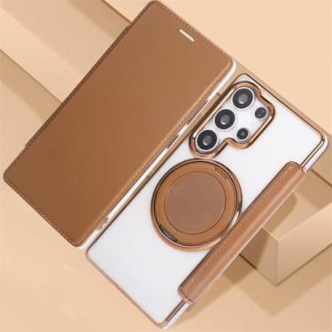 Imagem de Capa tipo carteira de couro com suporte giratório e magnético para celular Samsung Galaxy S22 S23 S24 S25 Ultra Plus (para Galaxy S23/marrom)