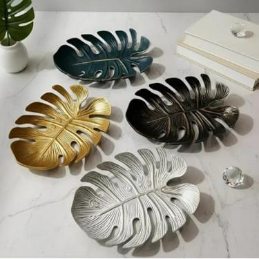 Imagem de Bandeja Folha Costela de Adão Vazada 30cm Centro de Mesa Decorativo Sofisticado Elegante Linha Premium M5 Armarinhos (Verde)