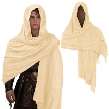 Imagem de ZZXIAOJIE Capa de xaile medieval com capuz, cachecol renascentista, vintage, pirata, capa de feiticeiro, fantasia de cosplay de Halloween