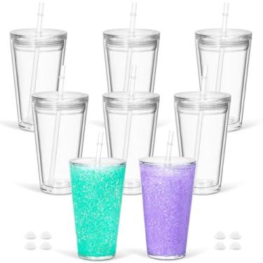 Imagem de Maucircol Copo de globo de neve infantil acrílico de 473 ml, pacote com 8 copos de globo de neve de plástico pré-perfurado de parede dupla para globo de neve com glitter, faça você mesmo