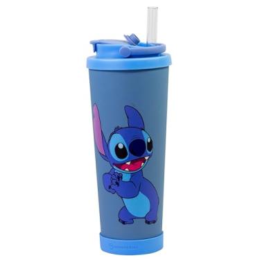 Imagem de Zonacriativa – Copo Spring 850ml Stitch | Copo Térmico c/Parede Dupla em Inóx, Base Antiderrapante, Tampa Antivazamento, Canudo + Limpador | Ideal para Levar Bebida com Segurança