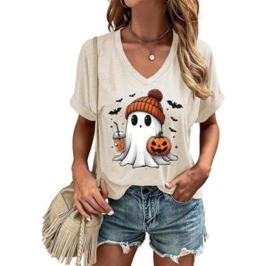 Imagem de Camiseta Butovek Cute Ghost com decote em V Camiseta de Halloween XXL 