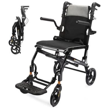 Imagem de Cadeira de Rodas para Adultos, Ultraleve e Portátil, Dobrável com Alça Telescópica - Ideal para Viagens - Cinza,ProTraverse