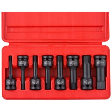 Imagem de Ferramenta Automotiva Conjunto Soquetes Allen 1, 2 Hexagonal SAE a 8 Peças Cr Mo, NEIKO 01137B, Vermelho