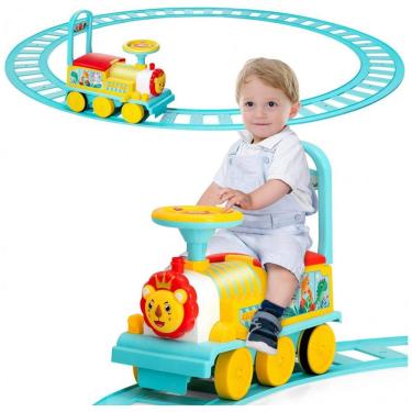 Imagem de Trem Elétrico Infantil a Bateria com Trilhos e Luzes Piscantes, HONEY JOY, Azul