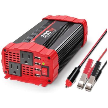 Imagem de 300W Car Power Inverter DC 12V to AC Converter Dual Outlets with 3.1A 4 USB Ports Car Charger Adapter, 110v, BYGD A300W 500W, Vermelho