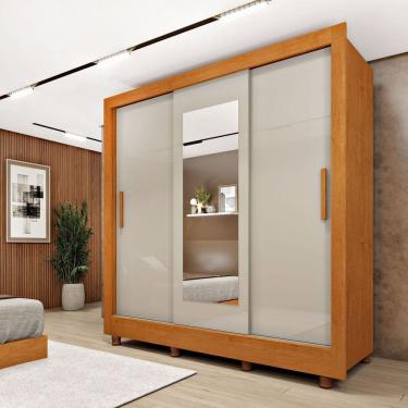 Imagem de Guarda Roupa Casal 3 Portas Taiffa 190cm com Espelho e Pés Espresso Móveis Cinamomo /Off White
