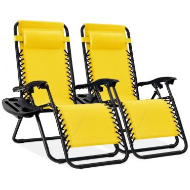 Imagem de Cadeira de Praia Reclinável Zero Gravity em Aço Mesh Ajustável - Conjunto de 2 com Almofadas e Bandejas,Best Choice Products