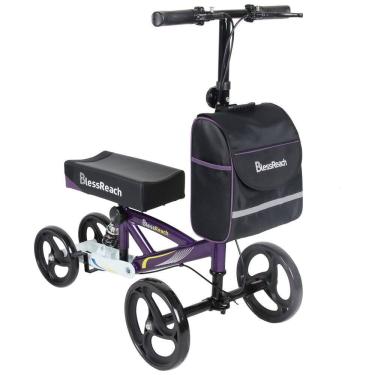 Imagem de Andador de Joelho Direcionável até 136 kg com Freio Traseiro Duplo na Roda e Absorção de Choque, BlessReach, Roxo