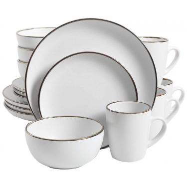 Imagem de Aparelho de Jantar com 16 Peças em Cerâmica Stoneware Serve 4 Pessoas, Gibson Home Rockaway, Branco