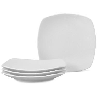 Imagem de Conjunto de Pratos para Jantar com 4 Peças, Formato Quadrado, Material de Porcelana e Designer em Círculos Concêntricos em Espiral