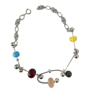 Imagem de YLYSLFC Y2K Colar feminino irregular de liga de prata, colar gargantilha colorida com contas