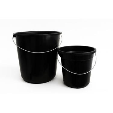 Imagem de Kit 02 Baldes Plásticos Reforçado 5 E 15 Litros - Preto - MV Utilidade