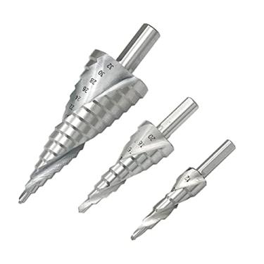 Imagem de WZFC Conjunto de 3 peças de brocas em espiral com ranhura em espiral, cabo triangular, broca cônica de metal, 4-12, 4-20, 4-32 mm