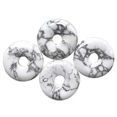 Imagem de Casaper Anéis circulares de moeda de cristal natural howlita turquesa grande furo grande 7 mm de cristal natural, pedra polida, contas de pingente de disco redondo plano para fazer joias, artesanato